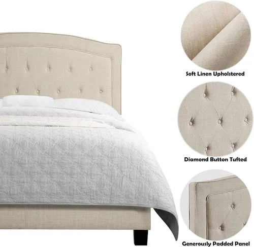Vista 2 de Rosevera Jordana - Marco de cama de panel con cabecera ajustable con botones para dormitorio, tapizado de lino, soporte de listones de madera, fácil