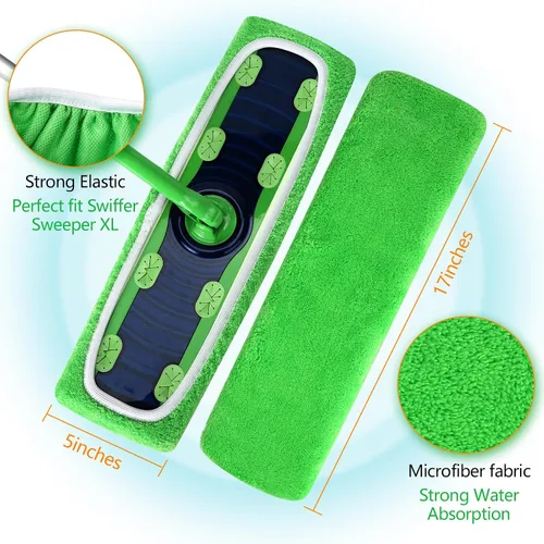 Vista 4 de Almohadillas de microfibra reutilizables compatibles con trapeador Paquete de 4 (verde)