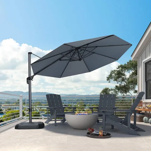 Vista 39 de PURPLE LEAF Sombrilla de patio de 8 pies para exteriores, sombrilla voladiza cuadrada de aluminio con rotación de 360 grados para jardín, terraza