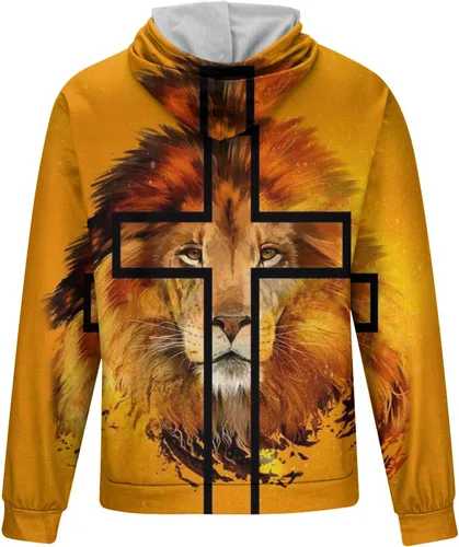 Vista 4 de Muscularfit Sudaderas con capucha y sudaderas de moda para hombre, con estampado de animales, sudaderas con capucha grandes y altas con cordón