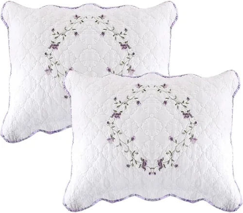 Vista 11 de vctops Juego de 2 fundas de almohada elegantes bordadas con flores, tamaño Queen, 100% algodón, decorativas, acolchadas (azul, 20 x 26 pulgadas)