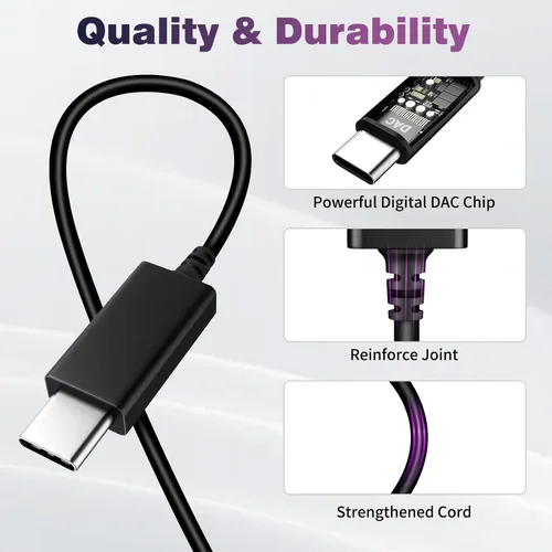 Vista 6 de COOYA - Auriculares USB C, auriculares con cable para iPhone 17, 16, 15 Pro Max, color morado Magnetic Bass Noise Canceling Type C In-Ear Púrpura