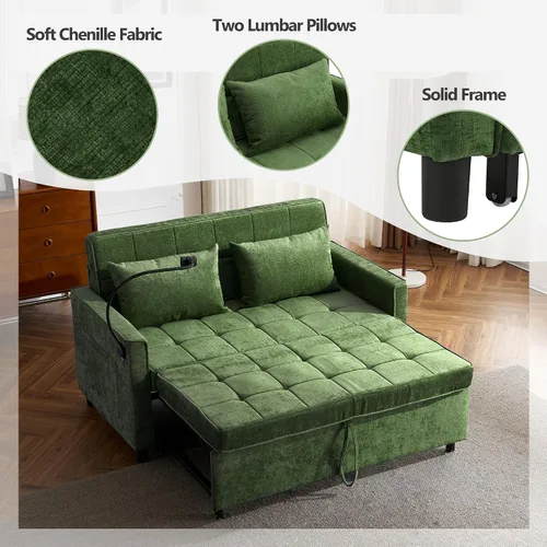 Vista 6 de Harper & Bright Designs Sofá cama convertible moderno de 56.9 pulgadas, sofá biplaza con bolsillos laterales, dos puertos USB, soporte para teléfono