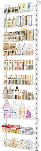 Vista 10 de MIAOLI Organizador de despensa sobre la puerta, estante de especias ajustable de 10 niveles, organizador de condimentos colgante para cocina, baño