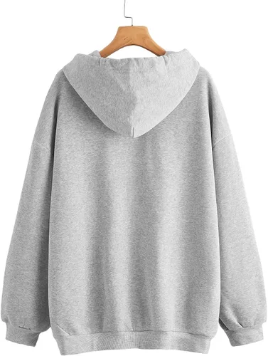 Vista 2 de SheIn Sudadera con capucha de manga larga con cordón y hombros caídos para mujer