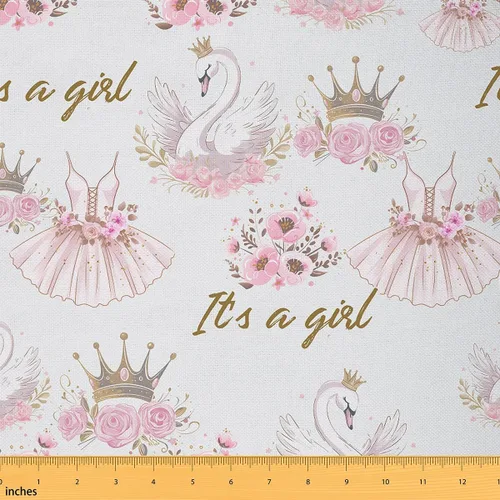 Vista 9 de The Yard - Tela de ballet para niñas, pintada a mano, silueta de ballet, tela rosa para niños, tela de lunares para acolchar, costura, regalo