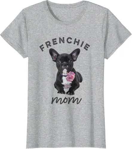 Vista 25 de Camiseta Bulldog Francés para Mujer, Frenchie Mom, Flor, Negro, S