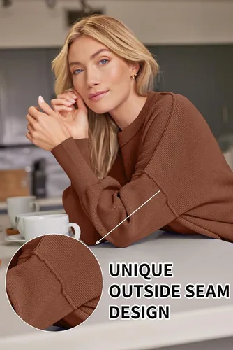 Vista 40 de Lillusory - Suéter extragrande con mangas de murciélago y cuello redondo para mujer, prenda moderna de otoño de tejido de punto sin botones