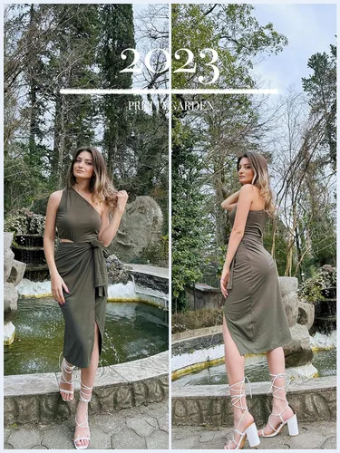 Vista 5 de PRETTYGARDEN Vestido de fiesta sexy de verano para mujer, con un hombro recortado, entallado, con abertura, sin mangas, con lazo en la cintura