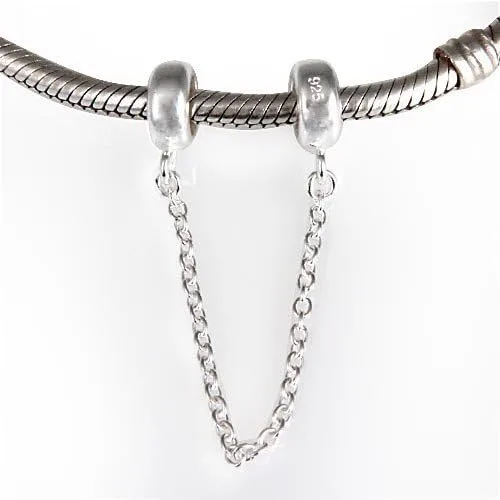 Vista 5 de Abalorio de cadena de seguridad de plata de ley 925 para pulseras de abalorios europeas.