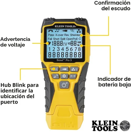 Vista 3 de Kit de probador de cables Klein Tools VDV501-851 con Scout Pro 3 para cables Ethernet/de datos, coaxial/de video y telefónicos, 5 localizadores