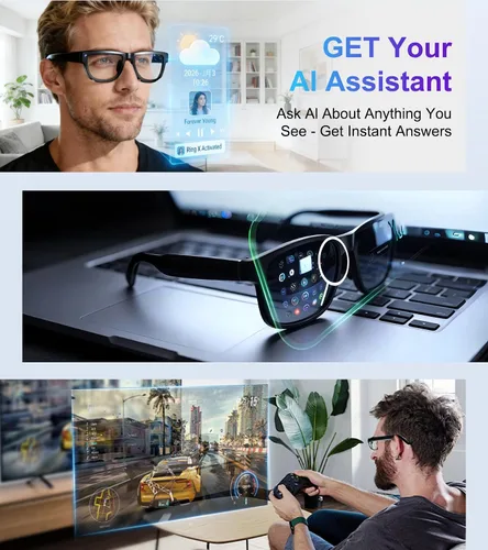 Vista 6 de Gafas inteligentes con cámara y Bluetooth – Gafas de IA para hombres, anti-temblor, traducción en tiempo real, reconocimiento de objetos, asistente