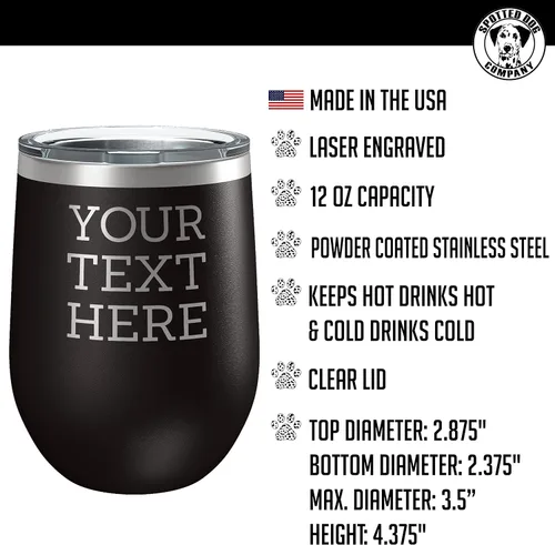 Vista 2 de Vaso de vino personalizado de acero inoxidable recubierto de polvo de 12 onzas con tapa, grabado personalizado, regalos de vino personalizados