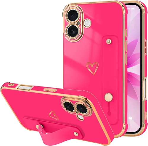 Vista 76 de LLZ.COQUE Funda compatible con iPhone 12 para mujeres y niñas, parachoques chapado de lujo con bonito diseño de corazón de amor, soporte de correa