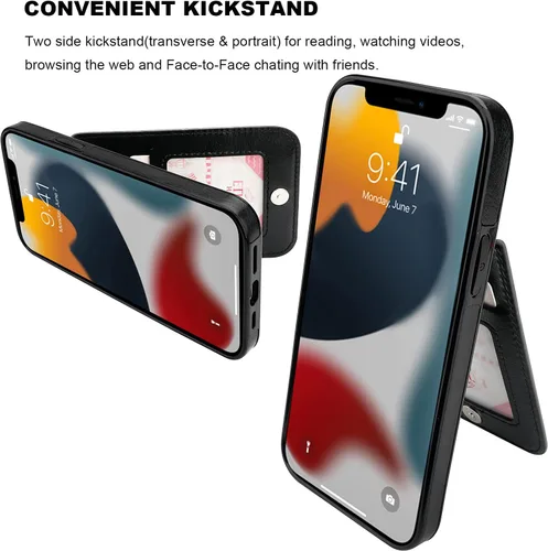 Vista 5 de KIHUWEY Compatible con iPhone 13 Pro Max Funda Cartera con Soporte para Tarjetas de Crédito, Cuero Premium Cierre Magnético Soporte Plegable Funda