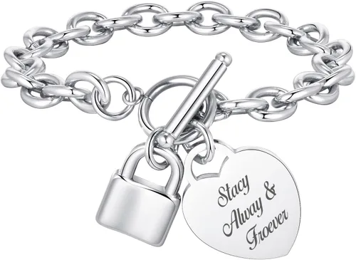 Vista 19 de VNOX Juego de collar de cadena de cable de acero inoxidable con nombre inicial personalizado con dije de corazón y cierre de palanca Dorado