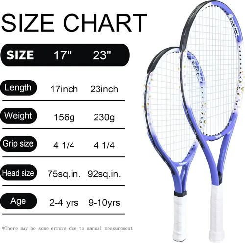 Vista 7 de Senston Juego de raqueta de tenis para niños (17 y 23 pulgadas), raqueta de tenis junior, marco de aluminio ligero, incluye funda