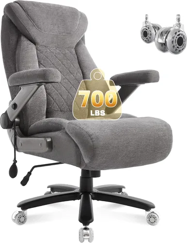 Vista 11 de Silla de oficina grande y alta de 700 libras, silla de oficina ergonómica de tela ejecutiva resistente con brazos abatibles 5D y soporte lumbar