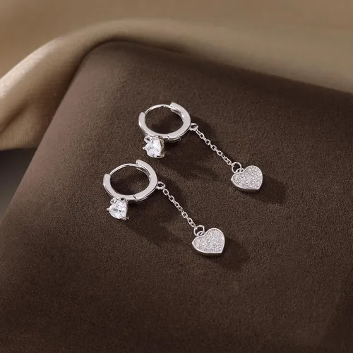 Vista 5 de SLUYNZ Pendientes de aro pequeños de plata de ley con circonita cúbica para mujeres y adolescentes y niñas, aretes de aro con forma de corazón