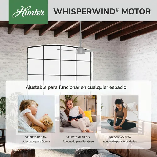 Vista 2 de Hunter Presto, ventilador de techo, para interiores, sin luz, moderno, 44 pulgadas, gris paloma