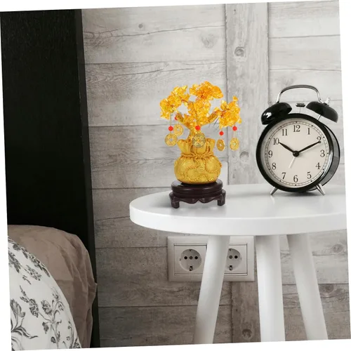 Vista 5 de Homoyoyo Feng Shui árbol del dinero citrino amarillo Crytal adorno chino riqueza Yuanbao Cake Topper 7.5 in riqueza fortuna buena suerte decoración