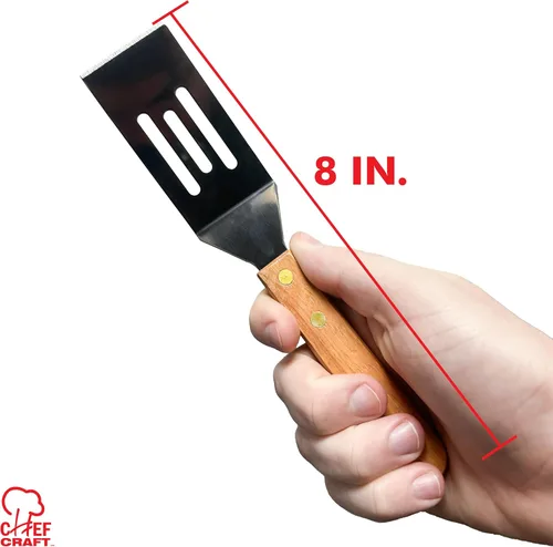 Vista 3 de Chef Craft Espátula para galletas con mango de madera ranurado de acero inoxidable, 8 pulgadas de largo, natural