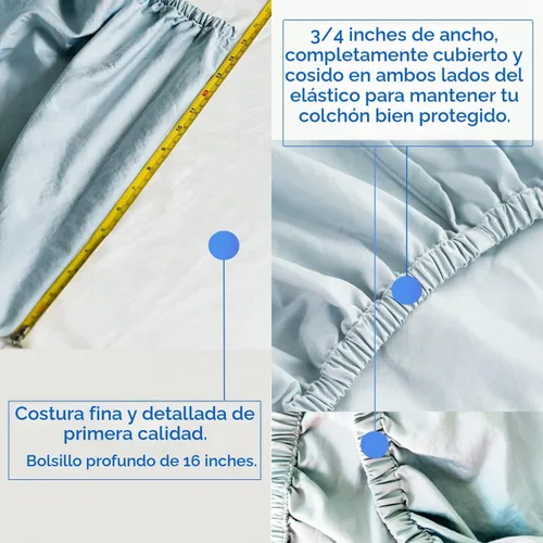Vista 4 de Sábana bajera ajustable de algodón de fibra larga Azul Misty