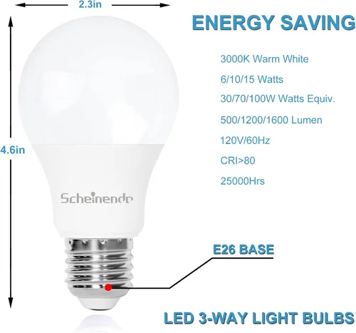 Vista 8 de Bombillas LED de 3 vías 30 70 100 vatios equivalentes, bombilla A19 E26