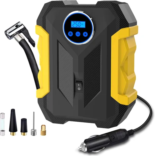 Vista 10 de Compresor de aire digital para bomba automática de coche, inflador de neumáticos portátil con luz LED DC 12V, rojo