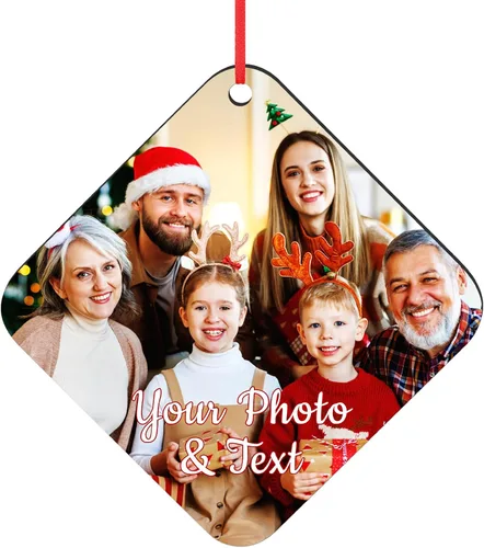 Vista 33 de Paquete de 4 adornos de Navidad personalizados 2025 de cerámica personalizada con foto y texto para decoración de árbol de Navidad, primera Navidad