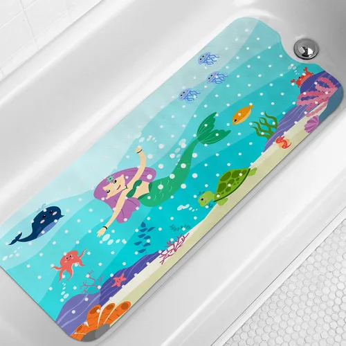 Vista 10 de LNOND Alfombra de baño para niños, alfombrilla de baño con diseño de tiburones marinos, alfombrillas de baño antideslizantes para niños