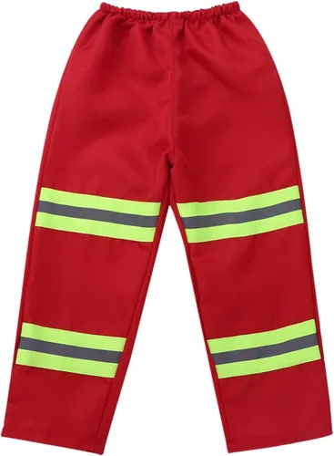Vista 6 de Jizyo Disfraz de bombero para niños y niñas, de manga larga, chaqueta con pantalones, sombrero, fiesta temática, vestido de bombero