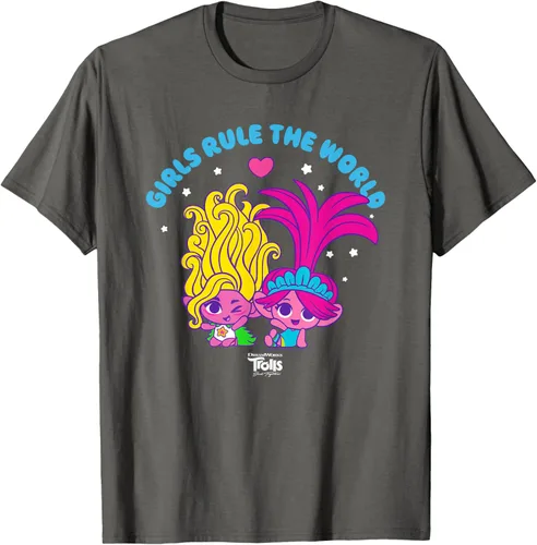Vista 45 de DreamWorks Trolls Band Together - Camiseta para niñas con leyenda "Rule", diseño Negro