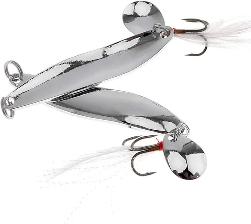 Vista 4 de Kit de pesca de señuelos de cucharas de 5 piezas, cebos giratorios de metal con ganchos agudos para lubina salmón