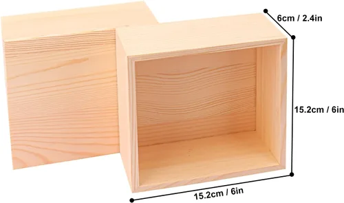 Vista 2 de 12 cajas de madera sin terminar, cajas pequeñas cuadradas de madera de 6 x 6 pulgadas, caja de madera rústica para exhibición, contenedor