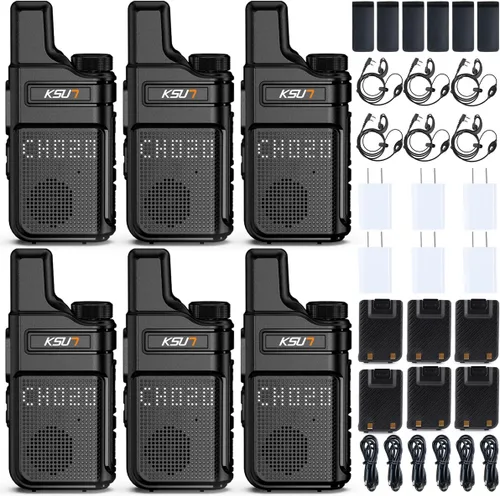 Vista 13 de KSUN Walkie Talkies con auricular y micrófono 22 canales resistente a las caídas, mini pantalla de largo alcance VOX 4000mAh batería recargable