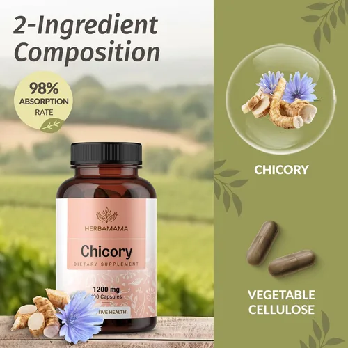 Vista 4 de HERBAMAMA Cápsulas de fibra de raíz de achicoria, 1200 mg de polvo de raíz de achicoria para limpieza intestinal y apoyo digestivo, suplemento