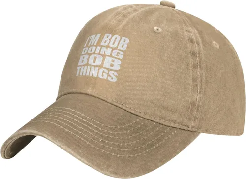 Vista 12 de Gorra de béisbol con texto en inglés "I'm Bob Doing Bob Things Distressed Dad", gorra de béisbol para hombre de los años 90, de mezclilla lavada