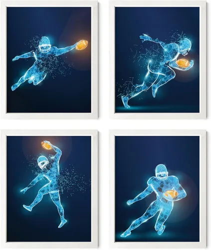 Vista 21 de Impresiones artísticas de fútbol americano para pared, juego de 5 (8x10) carteles de fútbol americano sin marco, decoración de sala de fútbol Niños