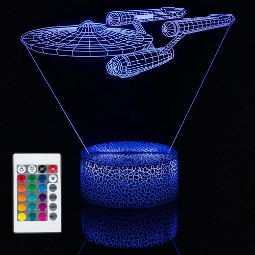Vista 4 de Smalody Luces Nocturnas 3D Ilusión Óptica Multicolor con Control Táctil, Lámpara de Escritorio en Forma de Barco, Lámpara de Noche para Cama