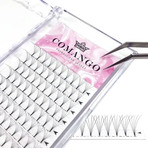 Vista 54 de Extensiones de pestañas de volumen prefabricadas 10D, 0.003 in de grosor, rizo C/D, 0.472 in, tallo corto, extensiones de pestañas de volumen