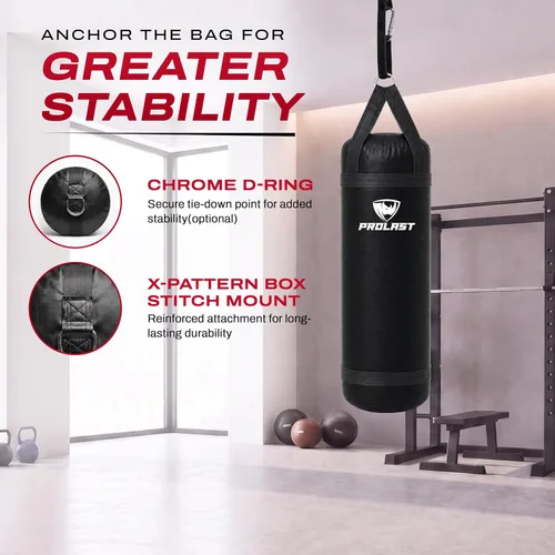 Vista 7 de 4 ft 80lb Heavy Boxing Punching Bag, Muay Thai, MMA, Strength Training Equipment, Hanging Negro