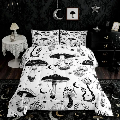 Vista 38 de Castle Fairy Juego de edredón con diseño de gato lindo para niños, tamaño twin, juego de ropa de cama con hojas de flores, luna, noche y cielo