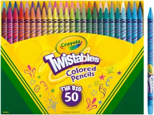 Vista 2 de Crayola Twistables - Juego de lápices de colores (50 unidades), regalo perfecto para calcetín navideño para niños y adolescentes, lápices