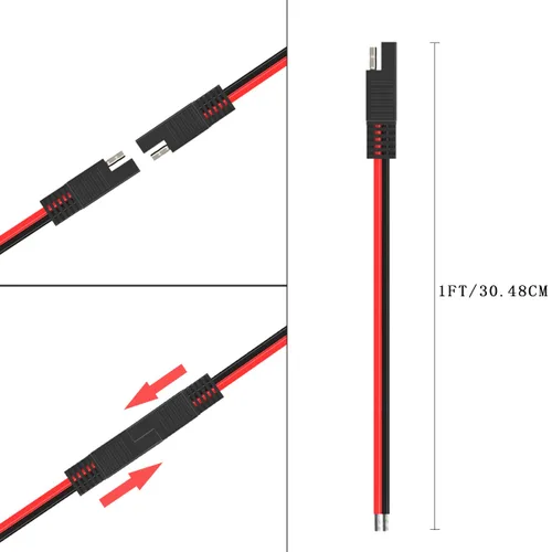 Vista 5 de ELFCULB Cable Conector SAE, 10AWG 1FT 2 Pines Conector Rápido SAE Enchufe de Desconexión para Panel Solar Carro Motocicleta (Paquete de 2)
