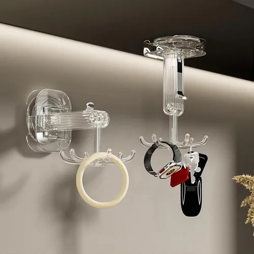 Vista 2 de Ganchos colgantes para utensilios de cocina, colgador de pared, gancho plegable giratorio de 360°, gancho de ventosa fuerte, estante para utensilios