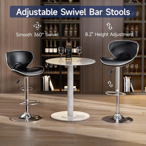 Vista 3 de Juego de 2 taburetes de bar, taburetes de bar giratorios ajustables para mostrador de cocina, silla de bar moderna de cuero PU de altura
