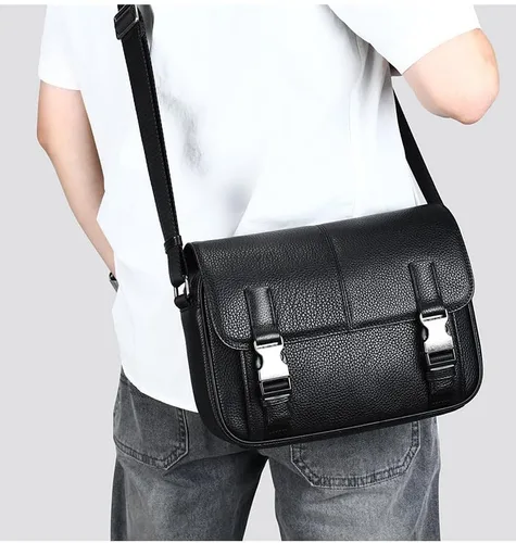 Vista 2 de Bolso bandolera de cuero genuino para hombre, estilo vintage, hecho a mano, bolso cruzado casual para viajes de negocios