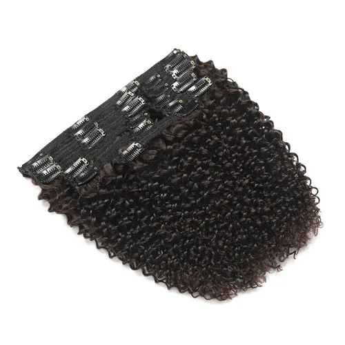 Vista 4 de Extensiones de cabello rizado kinky con clip para mujeres negras 14 pulgadas 2# marrón oscuro extensiones de cabello rizado con clip cabello humano