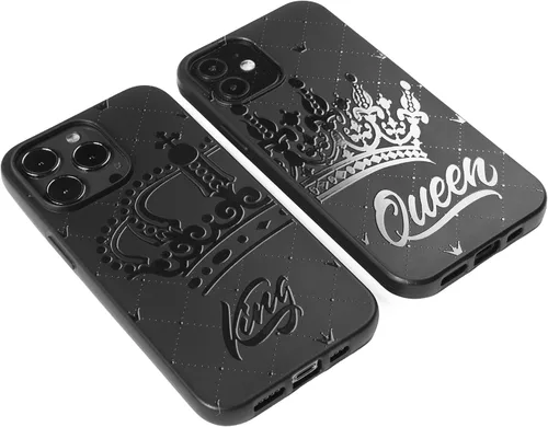 Vista 4 de Funda negra a juego compatible con iPhone SE 2022 2020 3ª 2ª generación - iPhone 7 - iPhone 8 para parejas, juego de funda de TPU para parejas